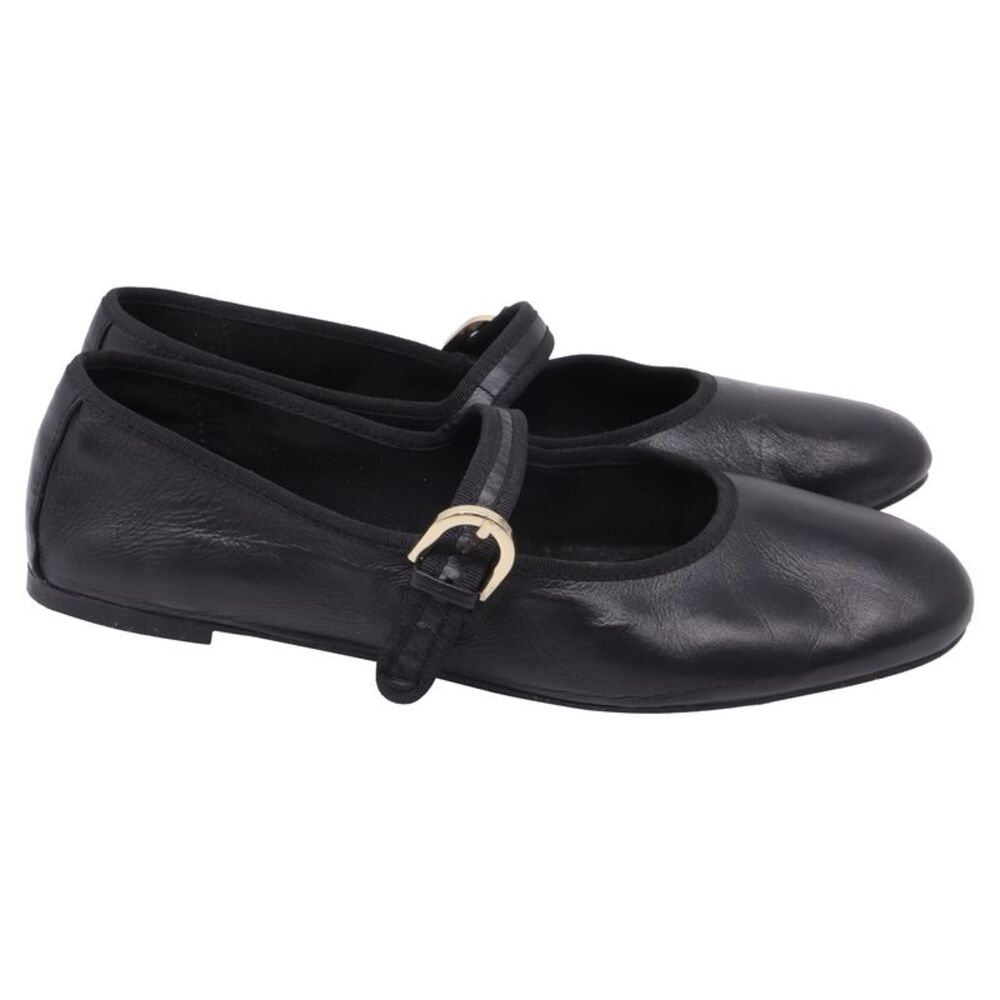 Zara Mary Jane Ballet Flats in Black Leather